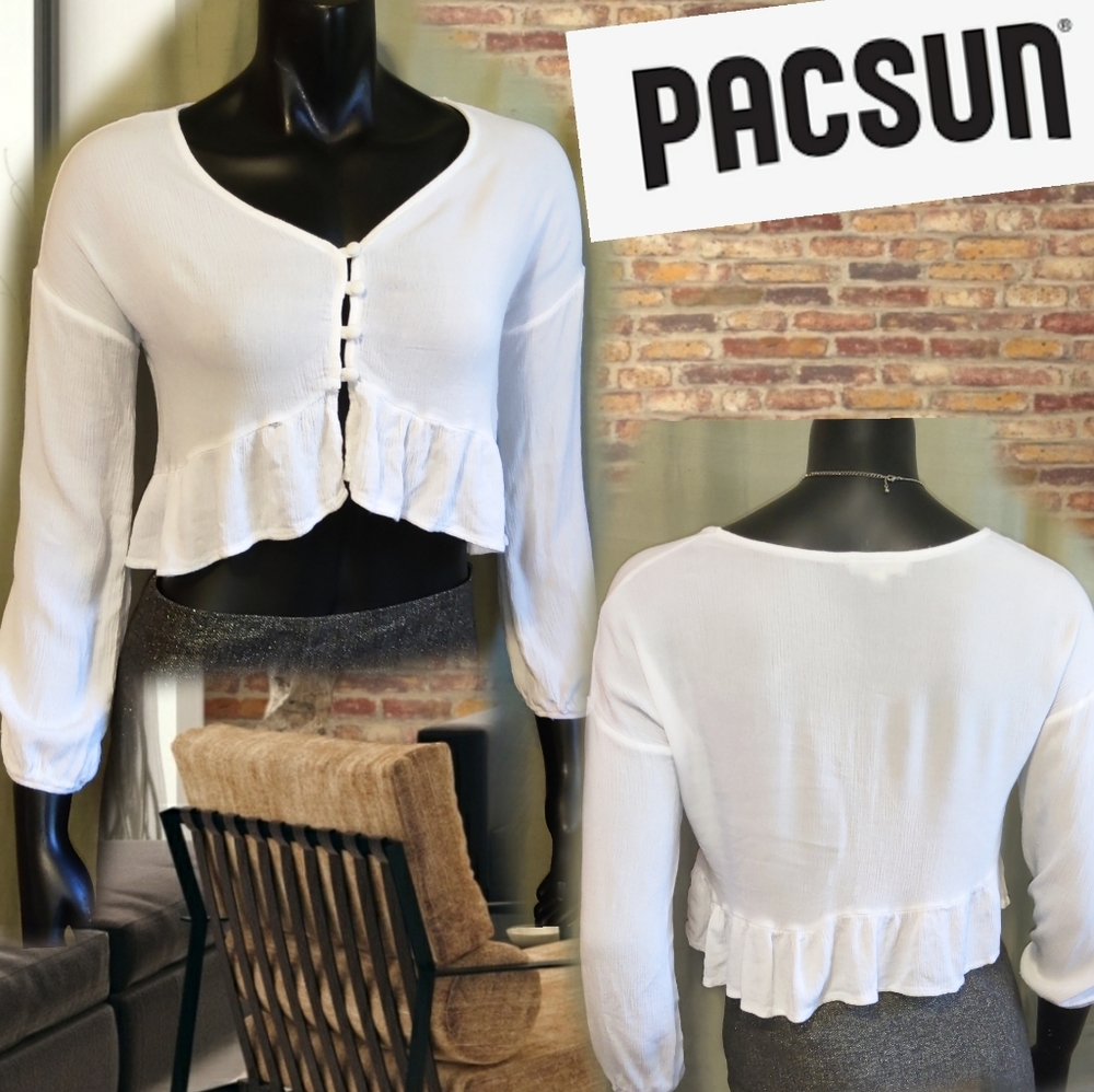 🗺️ Pacsun L.A Hearts puff sleeve flowy cropped top Boho Exc Pre-owned Condition